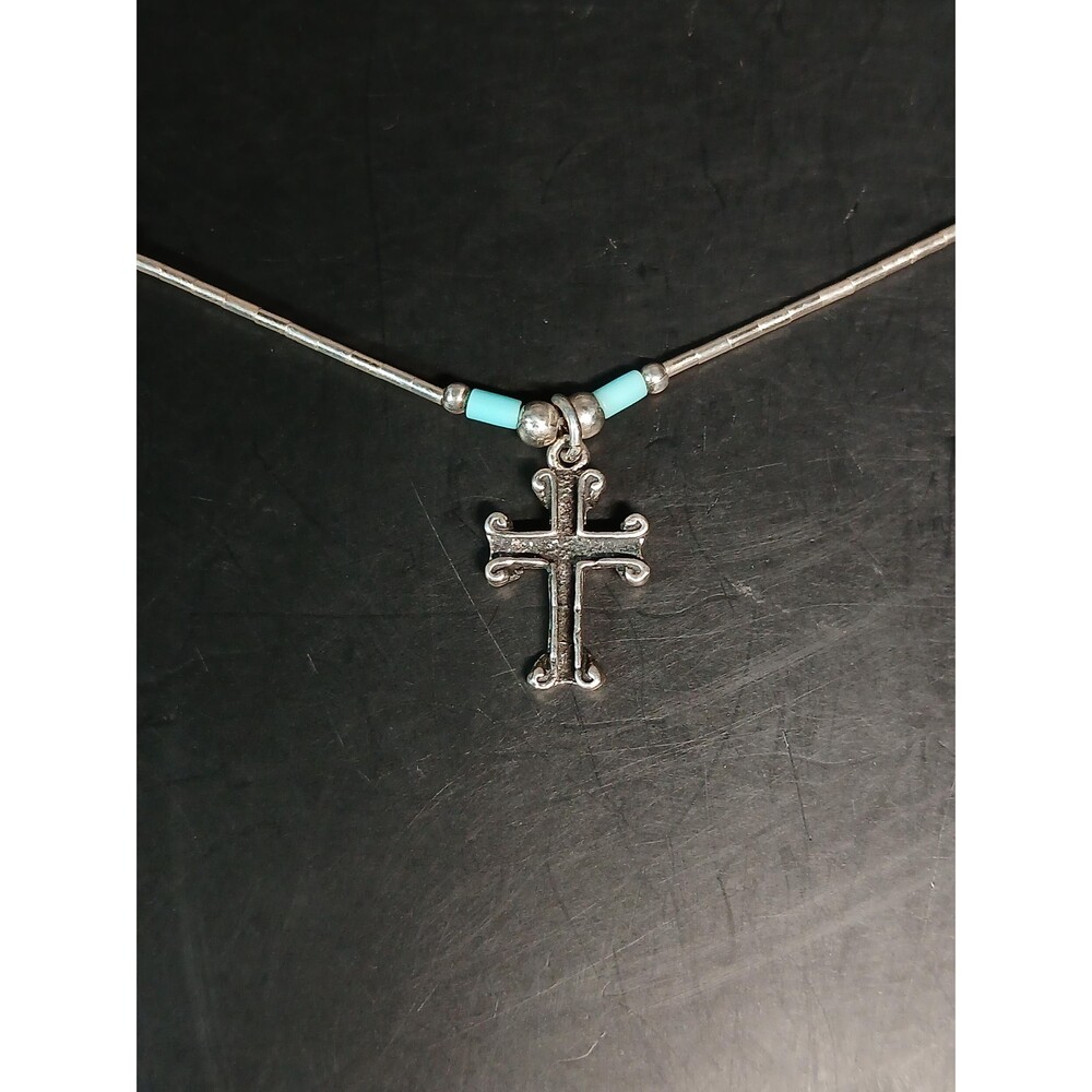 Vintage Sunwest Sterling Silver Turquoise Cross Necklace 16"